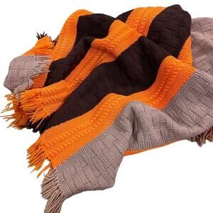 Decorative Warm Winter Fringe Edge Wool Textured Stripe Knit Throw Blanket